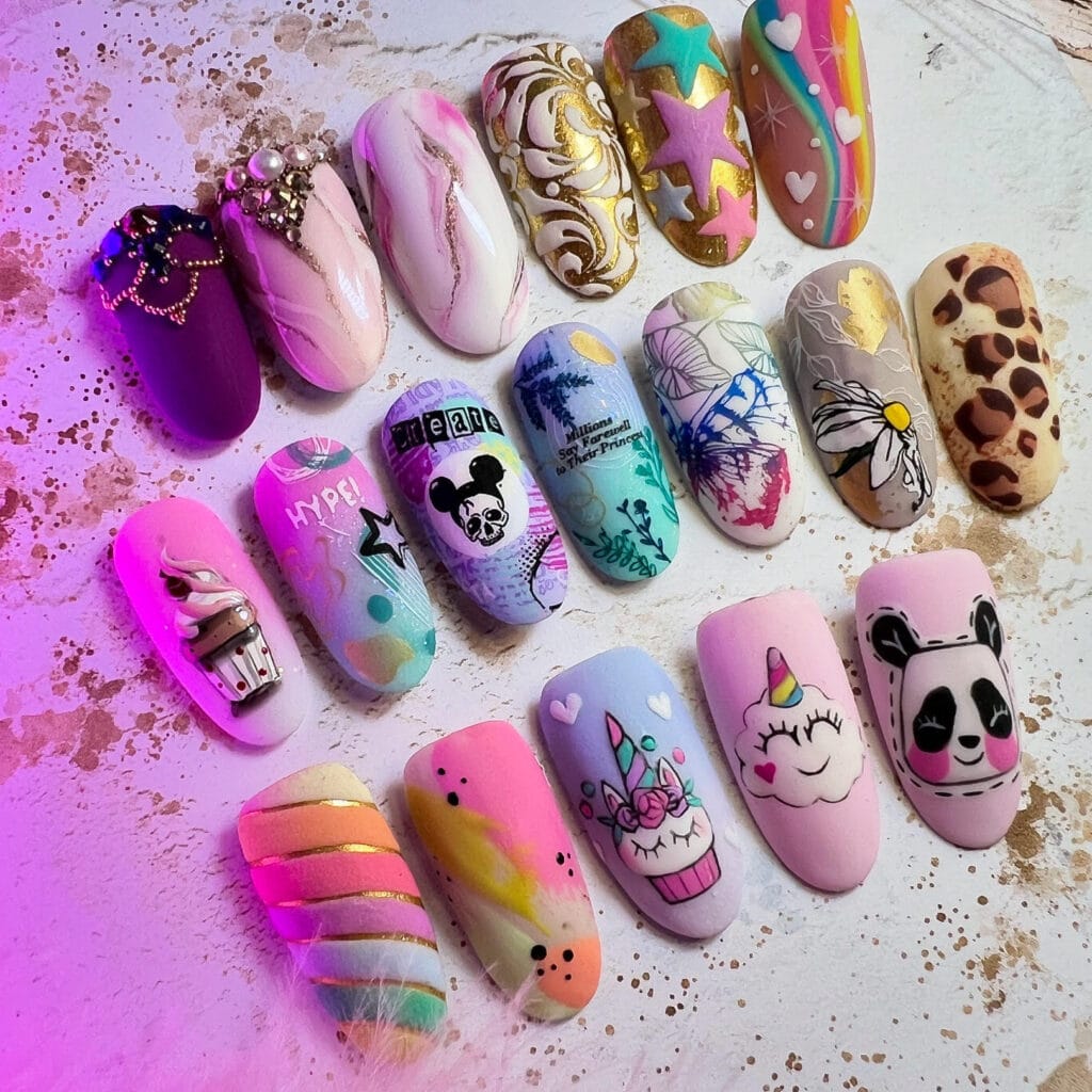 Różne rodzaje zdobień z kursu Nail Art – szkolenie dla stylistek paznokci – Natalia Kondraciuk